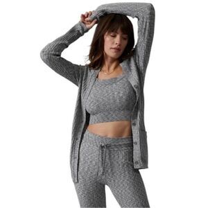Athleta Womens Revolve Cardigan Grey Heather Ribbed Button Down XXS NWOT